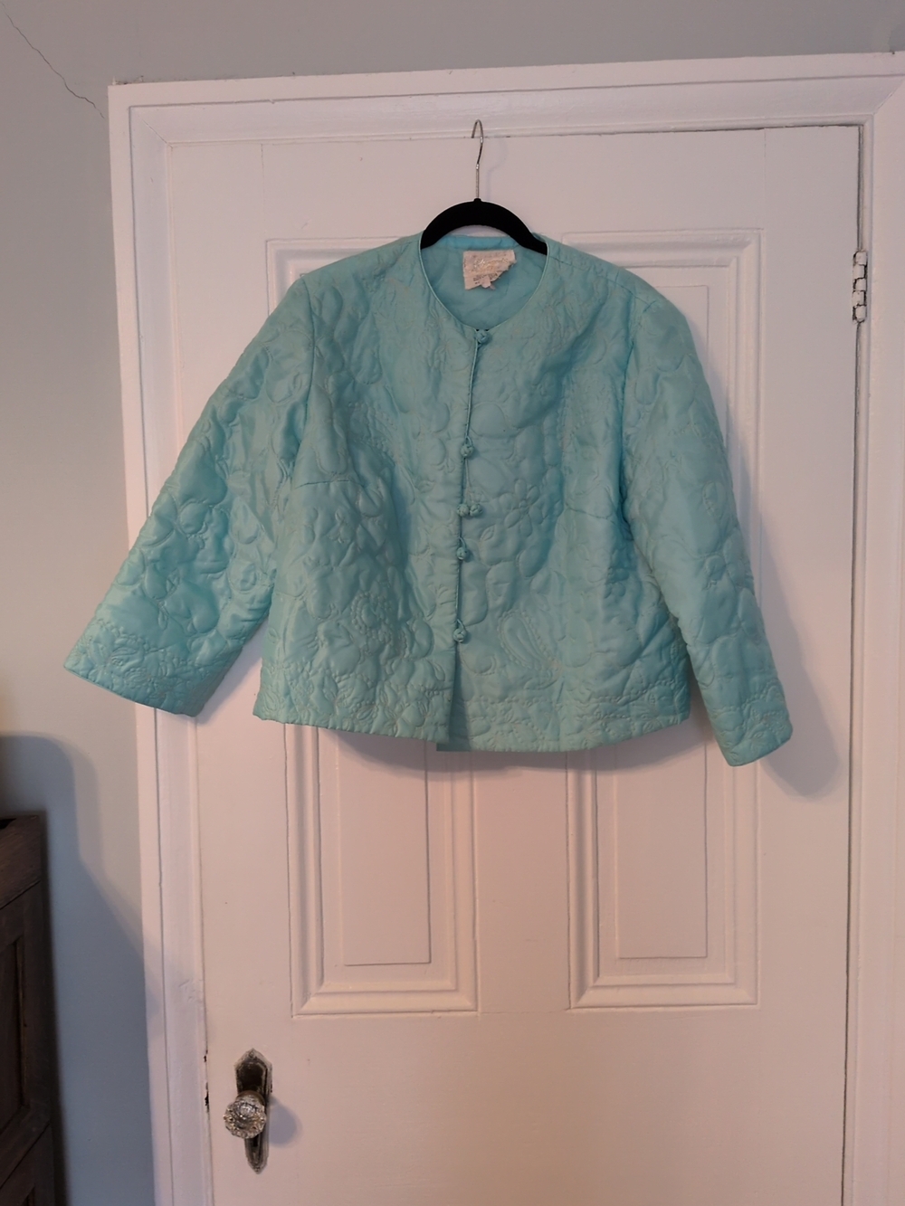 Quilted Light Aqua Button-Front Bed Jacket